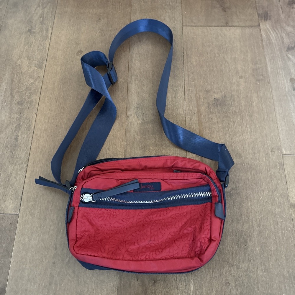 Jambu & Co Red Blue Color Block Nylon Everyday Satchel Crossbody